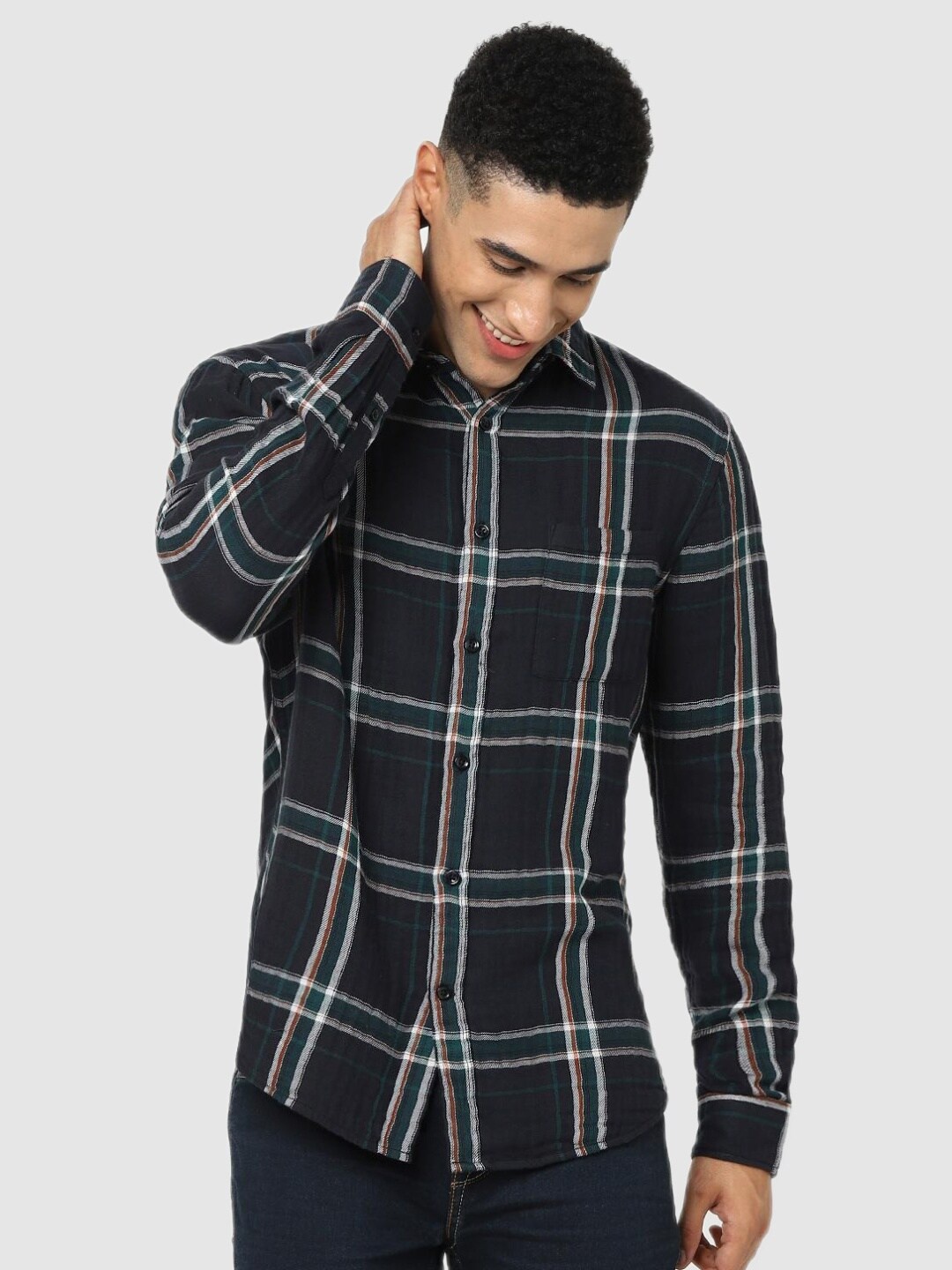 

Celio Men Black Classic Tartan Checks Checked Casual Shirt