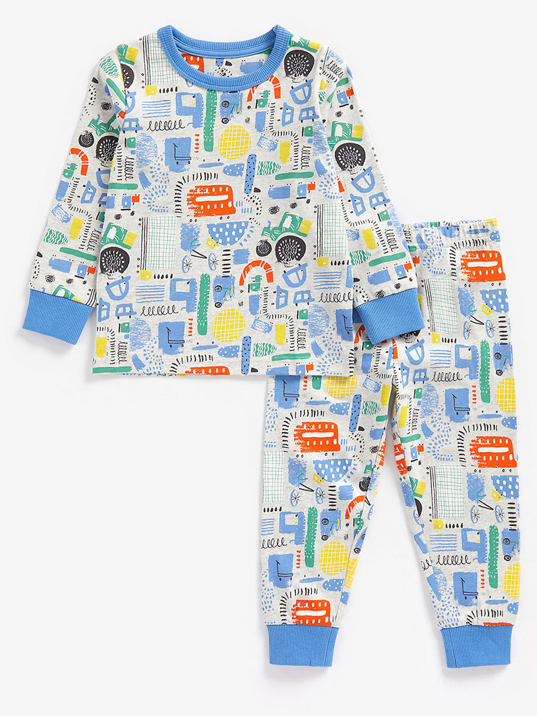 

mothercare Boys Multicoloured Printed Pure Cotton T-shirt with Joggers, Multi