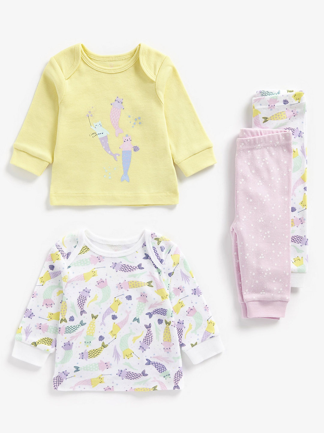 

mothercare Girls Set of 2 Pure Cotton Printed Tops with Joggers, Multi