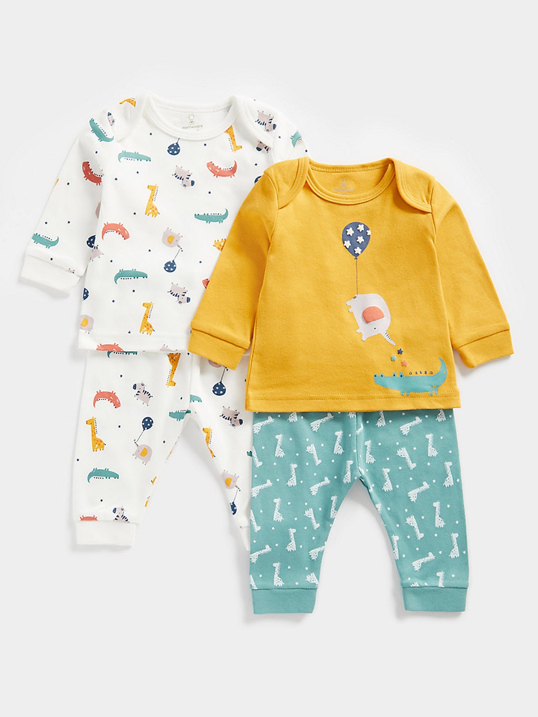 

mothercare Boys Set Of 2 Printed Pure Cotton T-shirt with Pyjamas, Mustard