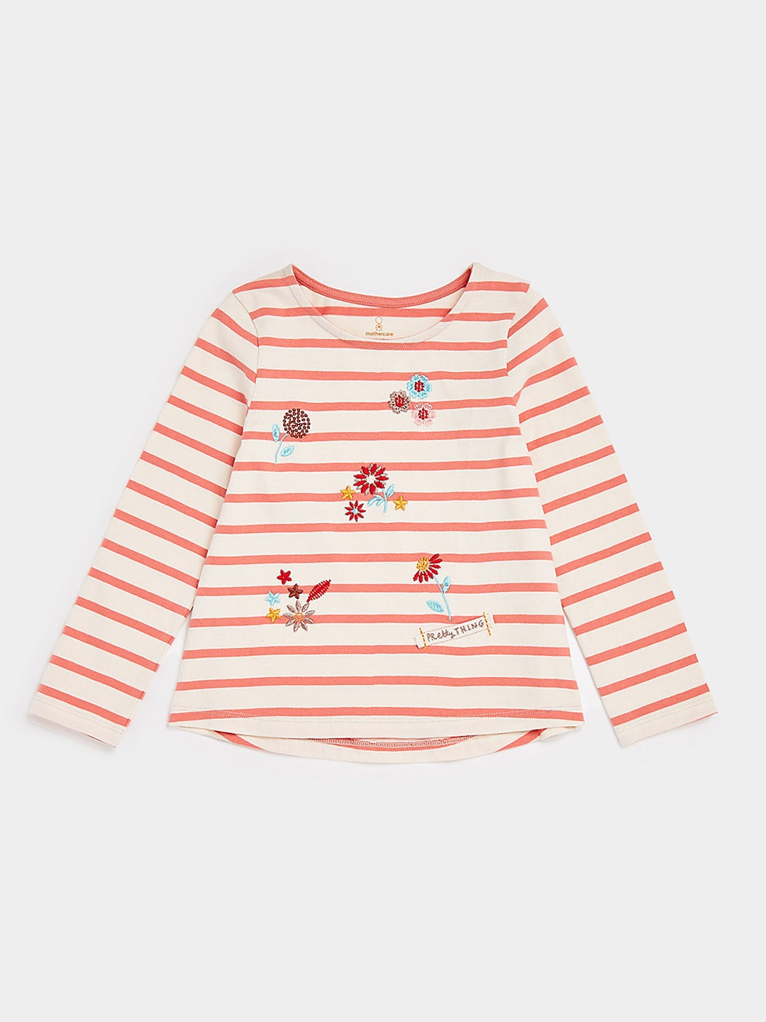 

mothercare Girls Striped Pure Cotton T-shirt, Pink