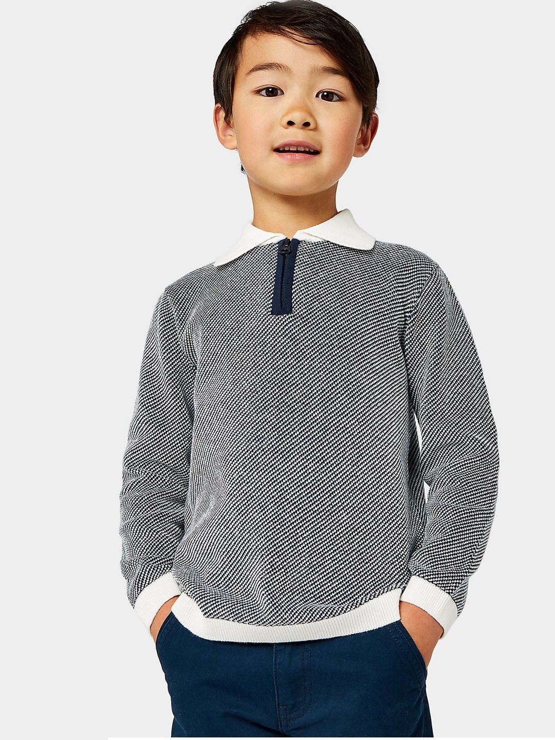 

mothercare Boys Grey Self design Polo Collar Pure Cotton T-shirt