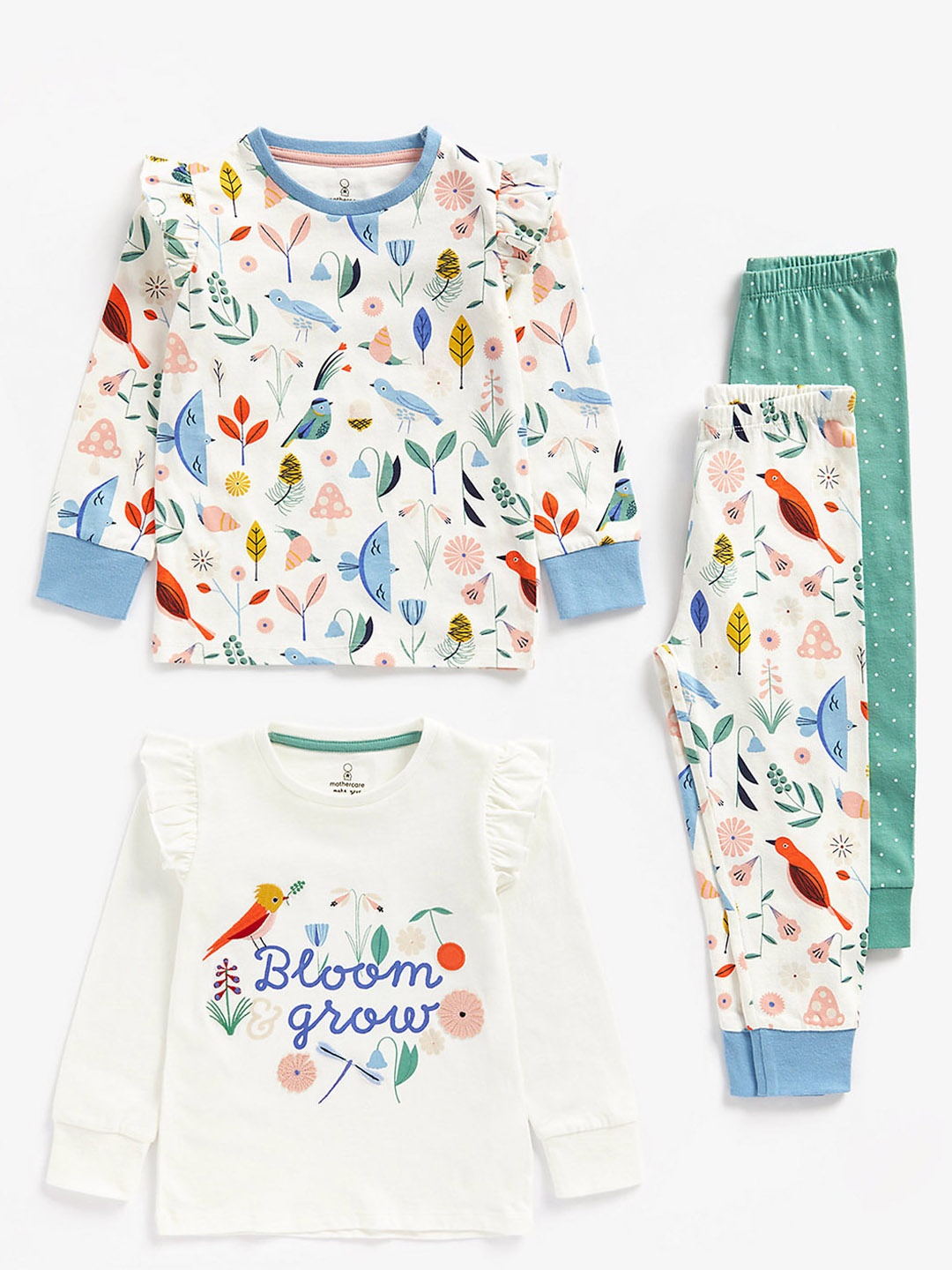 

mothercare Girls Set Of 2 Printed Pure Cotton Top with Joggers, White