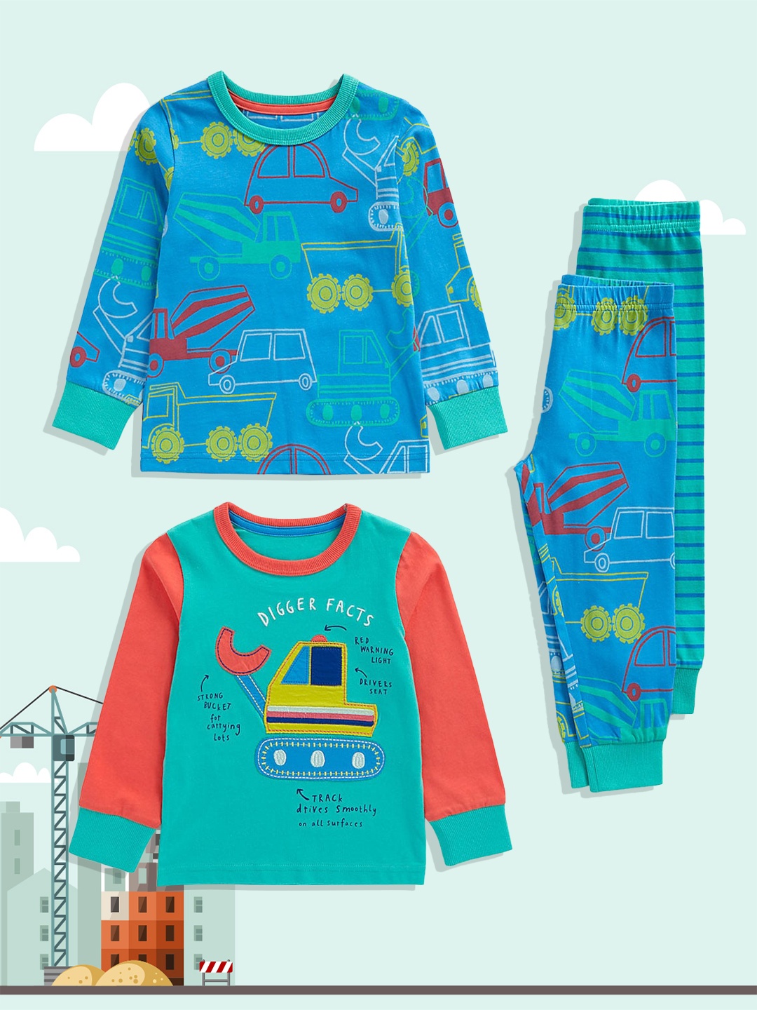 

mothercare Boys Pack of 2 Printed Pure Cotton T-shirt with Joggers, Multi