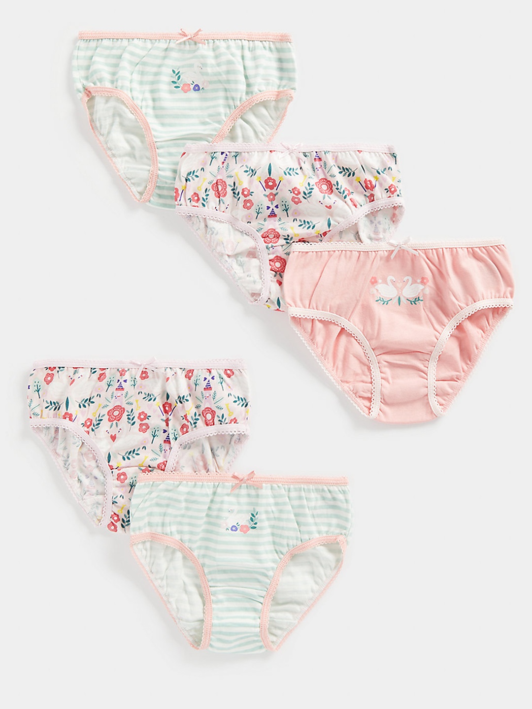 

mothercare Infant Girls Pink & Green Pack Of 5 Printed Mid-Rise Pure Cotton Trunk Briefs