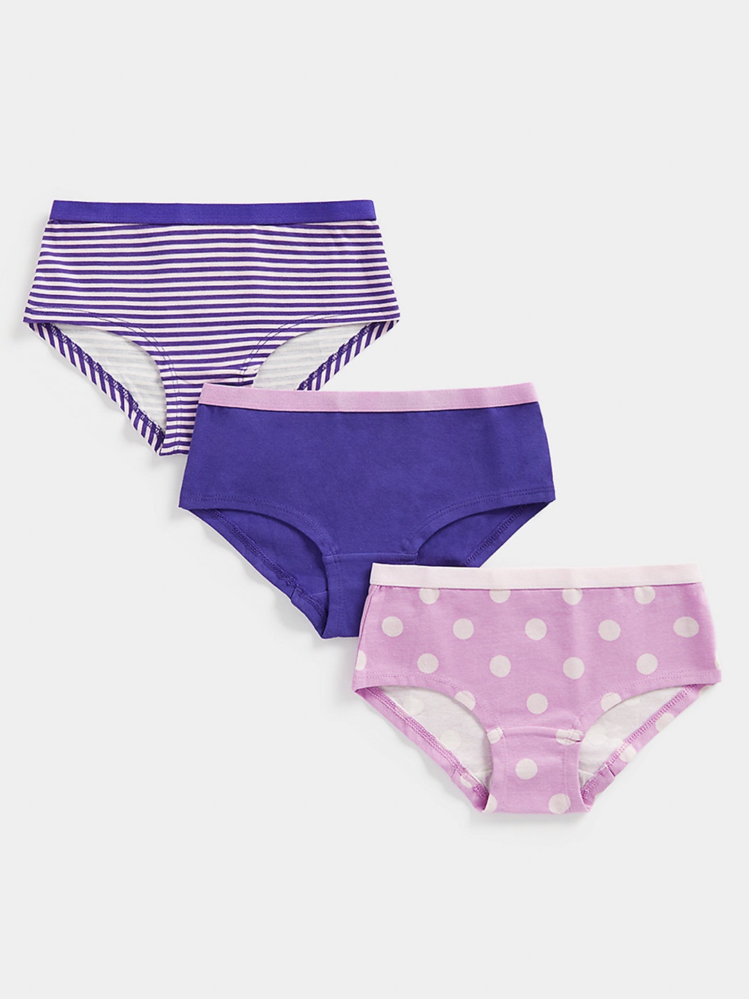 

mothercare Infant Girls Pink & Purple Pack Of 3 Printed & Striped Mid-Rise Hipsters