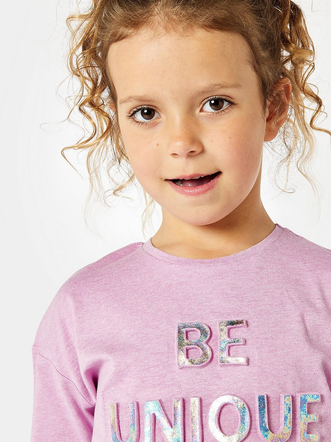 mothercare Girls Purple Typography Embossed Pure Cotton Regular Top