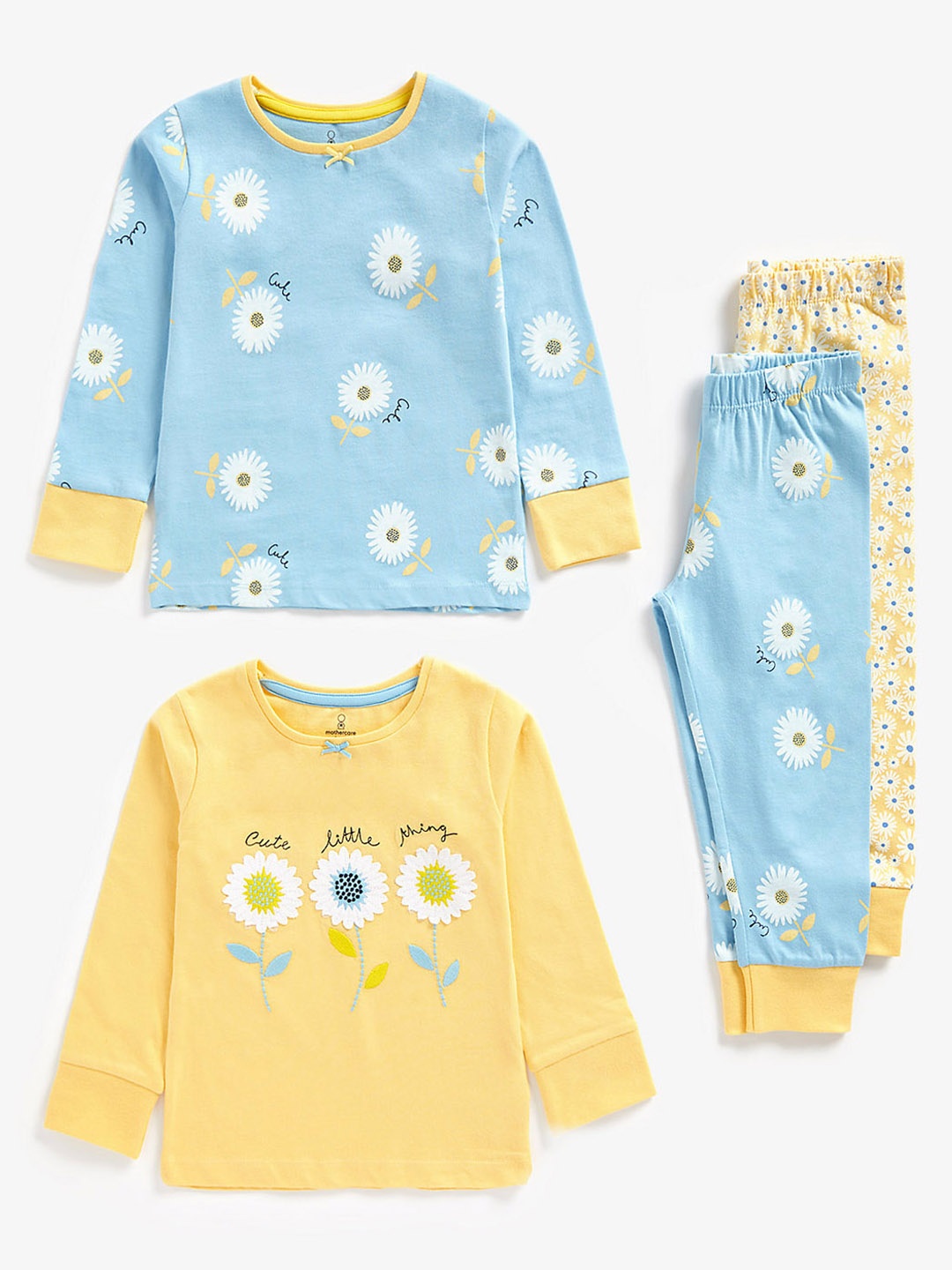 

mothercare Girls Set of 2 Pure Cotton Printed Tops with Leggings, Blue
