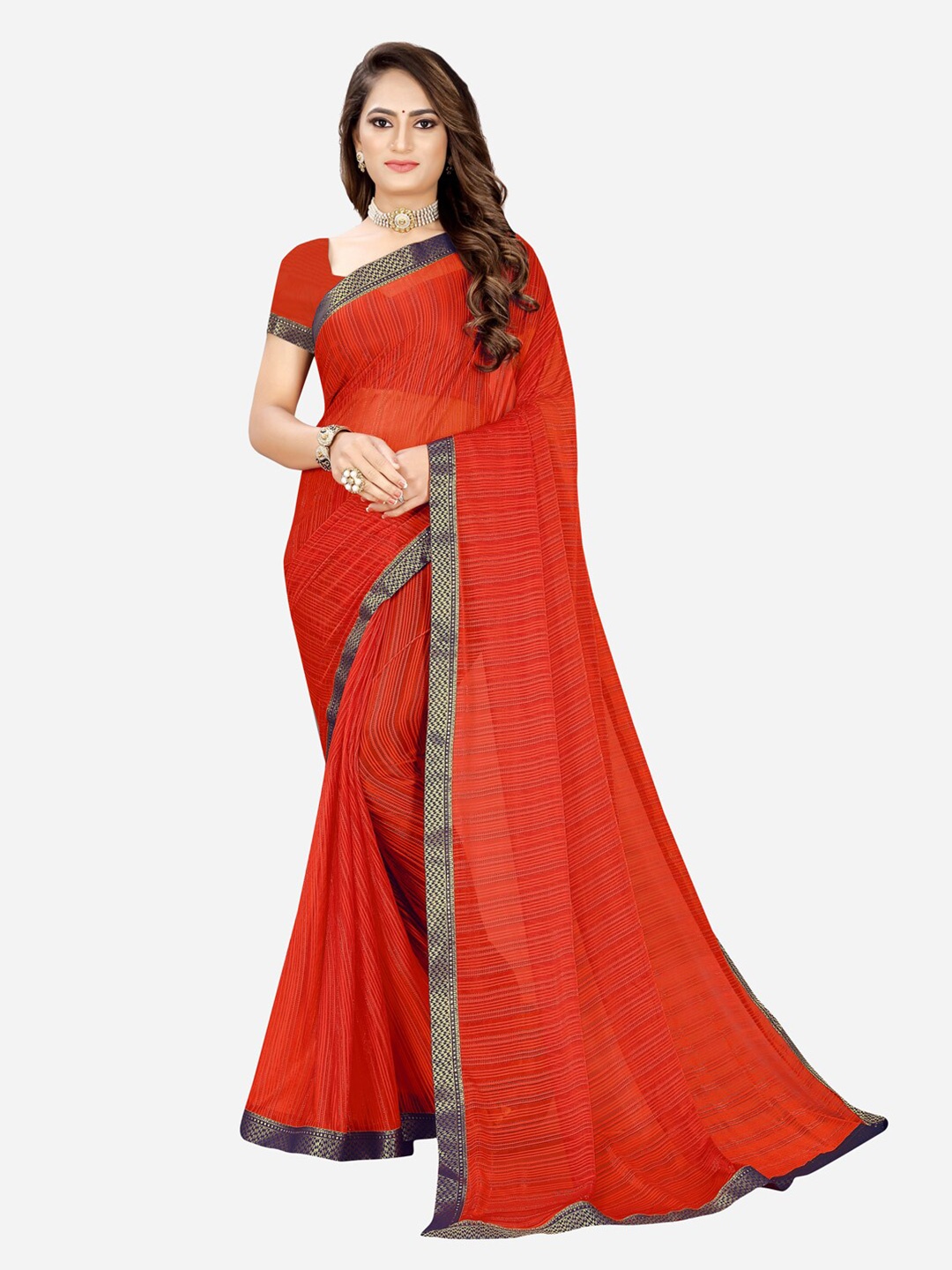 

KALINI Red & Silver-Toned Woven Design Silk Cotton Mysore Silk Saree