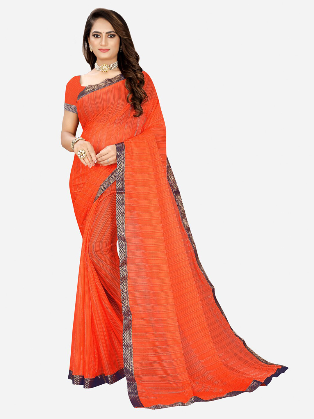 

Florence Orange & Silver-Toned Woven Design Silk Cotton Mysore Silk Saree