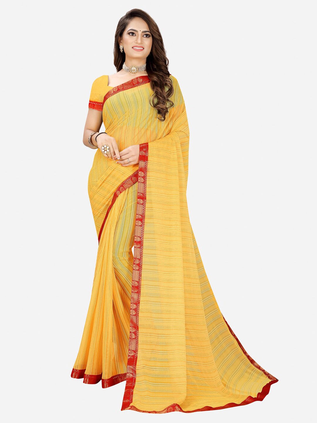 

Florence Yellow & Red Woven Design Silk Cotton Mysore Silk Saree