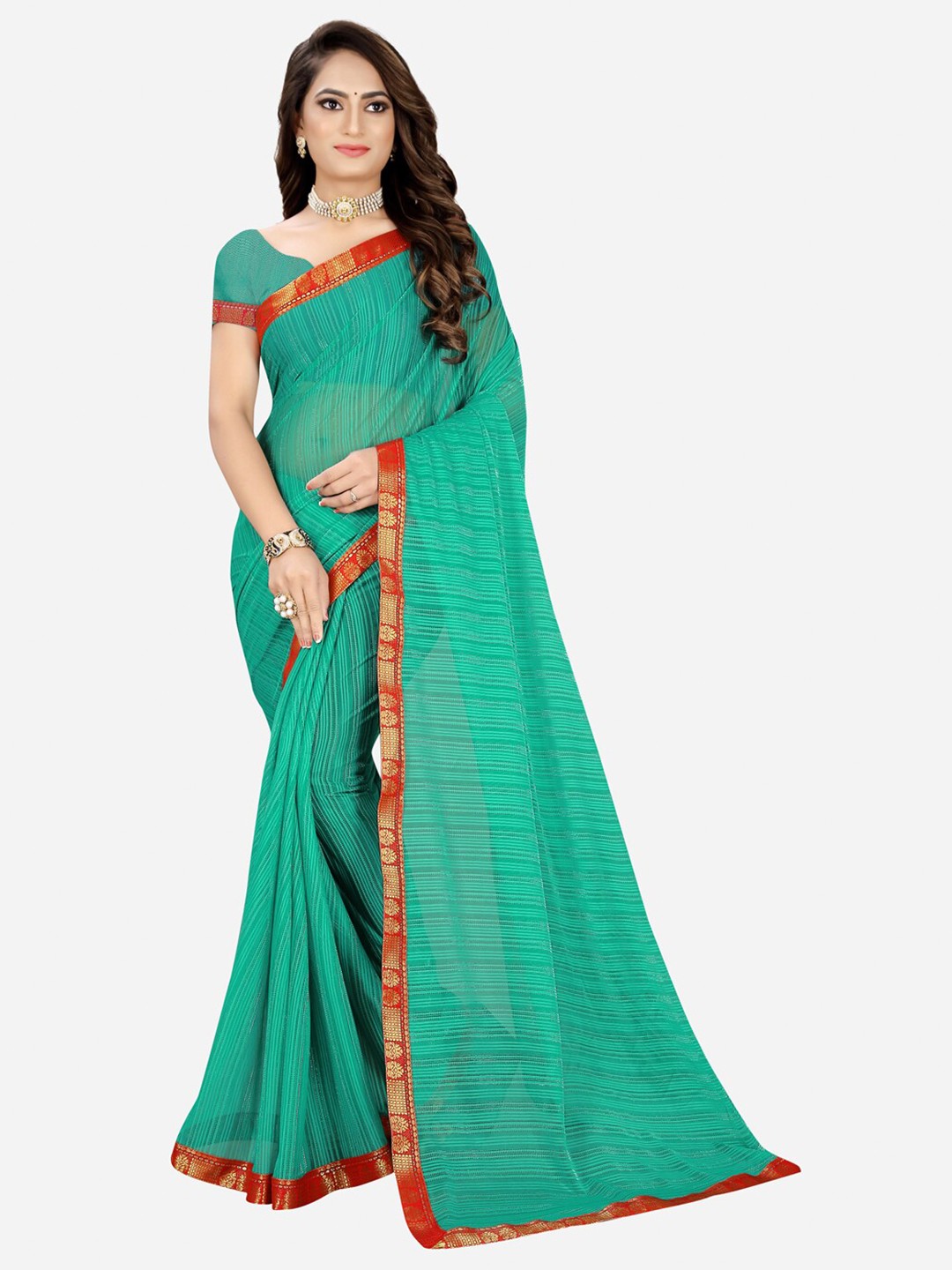 

Florence Teal & Red Woven Design Silk Cotton Mysore Silk Saree