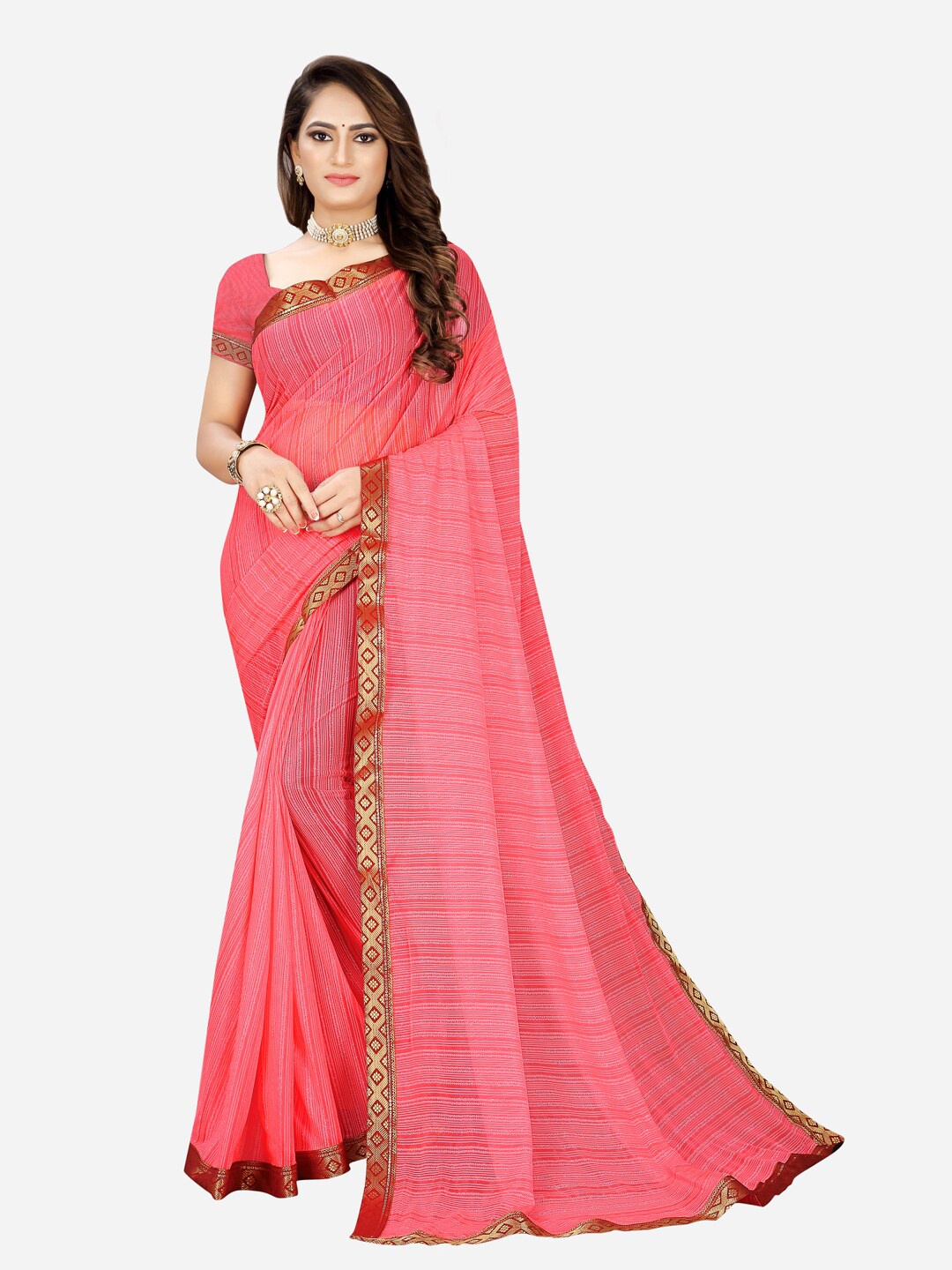 

Florence Peach-Coloured & Gold-Toned Woven Design Silk Cotton Mysore Silk Saree