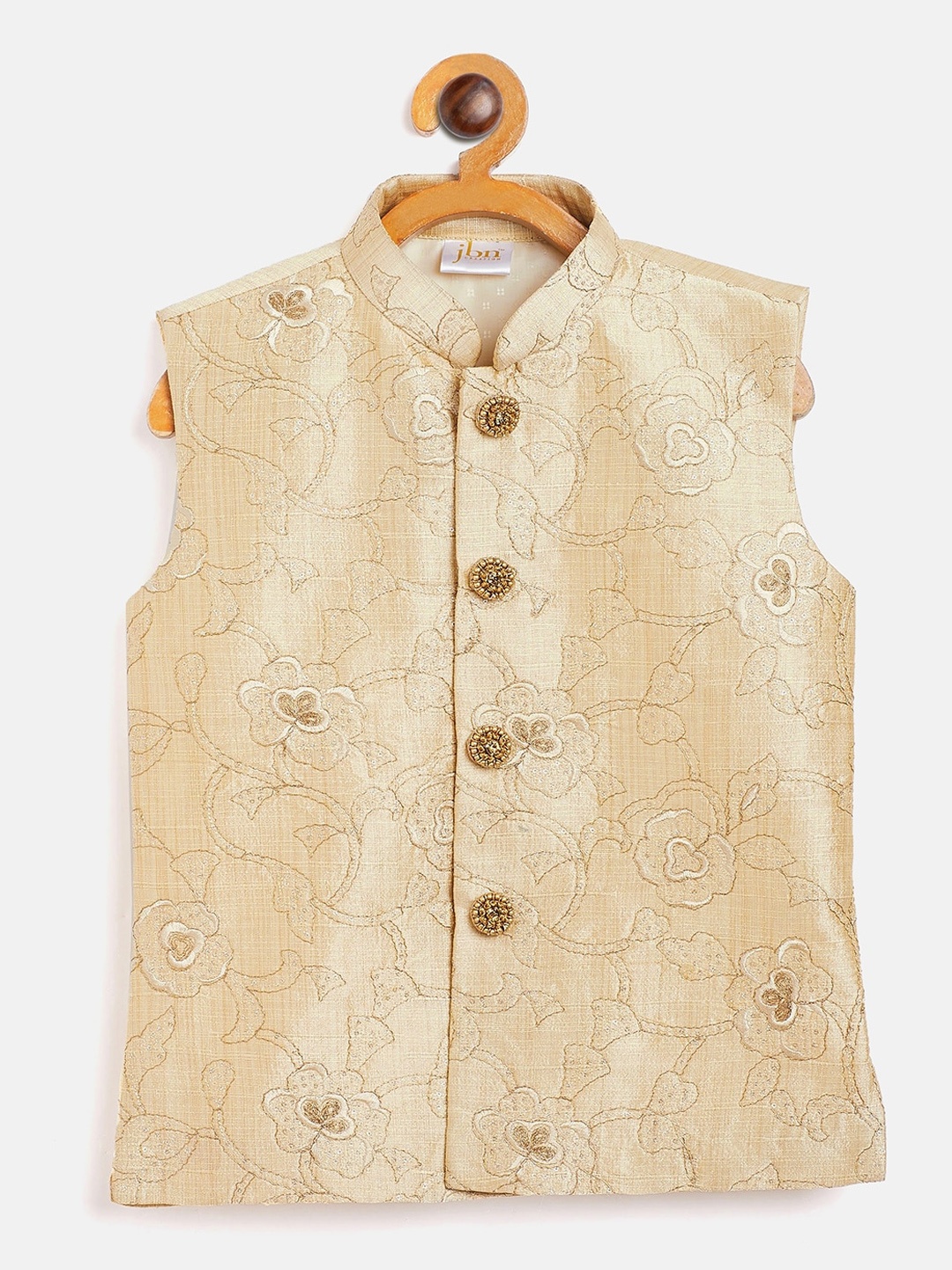 

VASTRAMAY Boys Beige Embroidered Nehru Jacket