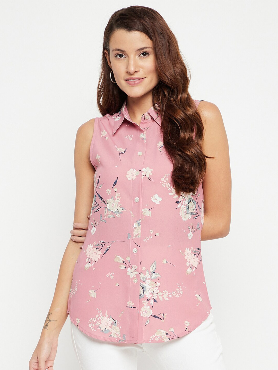 

Ruhaans Women Pink Classic Floral Printed Casual Shirt
