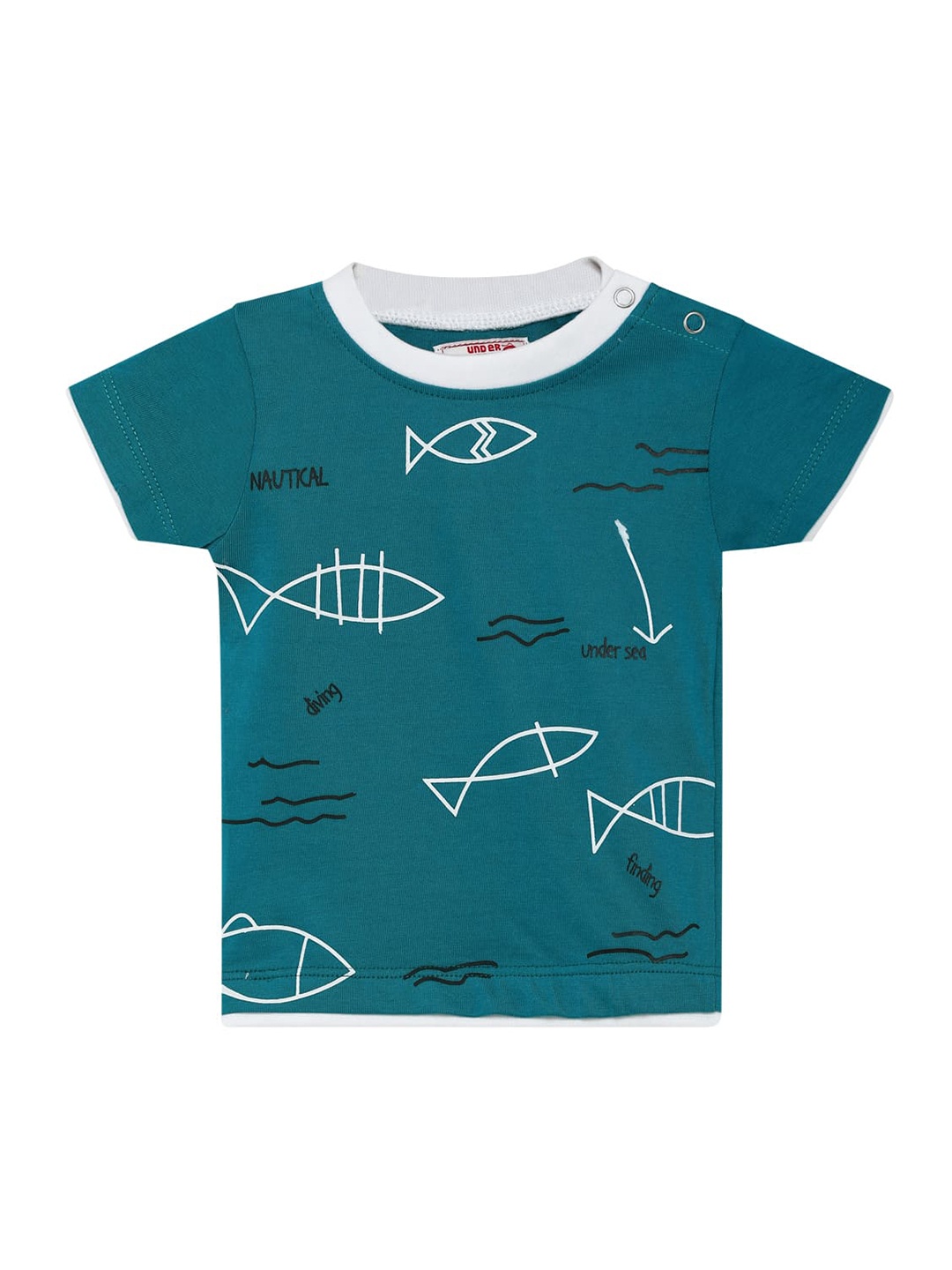 

UNDER FOURTEEN ONLY Boys Teal & White Printed Regular Fit T-shirt