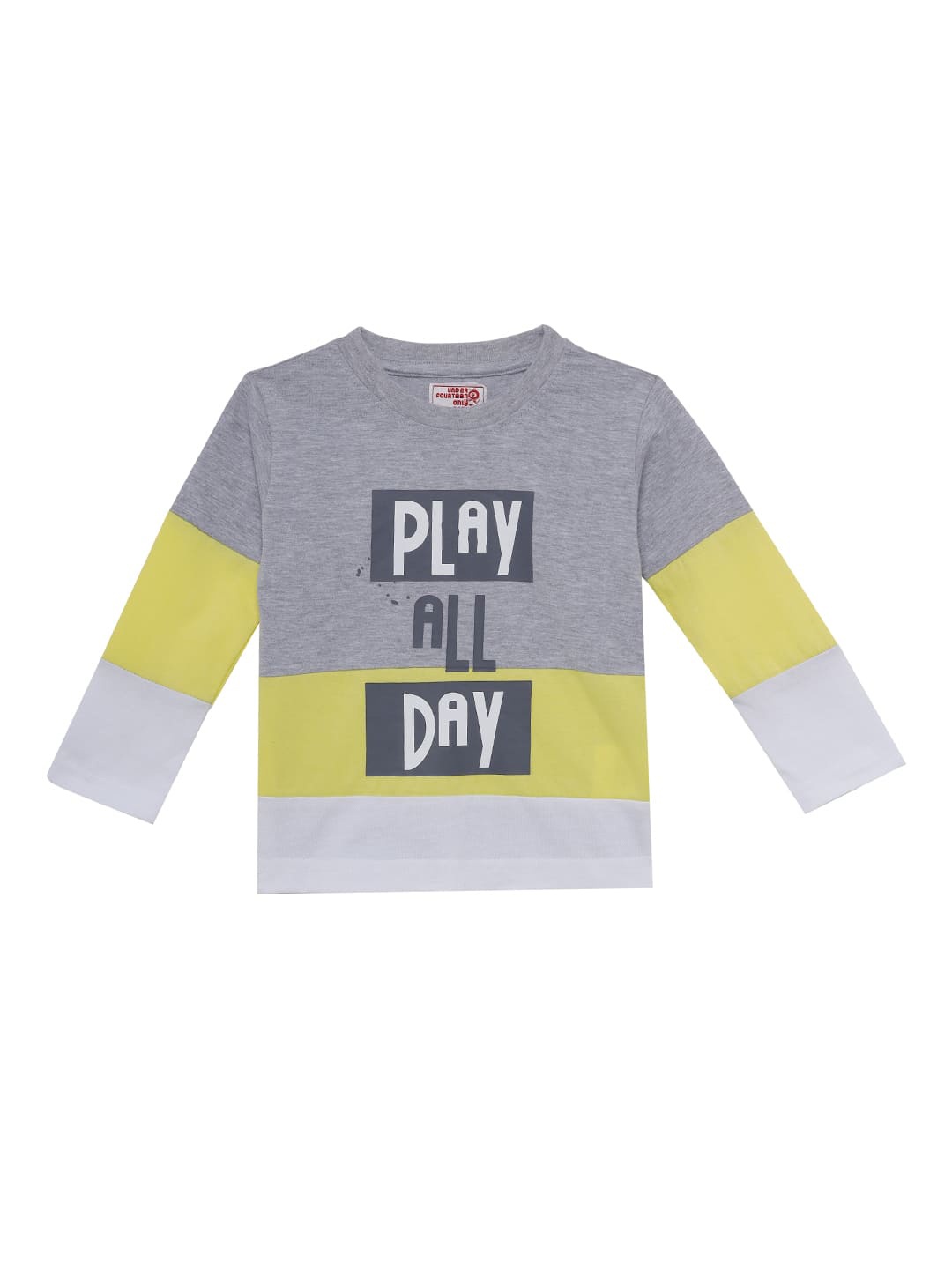 

UNDER FOURTEEN ONLY Boys Grey Typography Printed Applique T-shirt