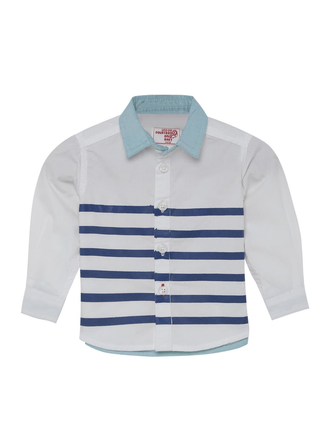 

UNDER FOURTEEN ONLY Boys White Striped Regular Fit Casual Shirt