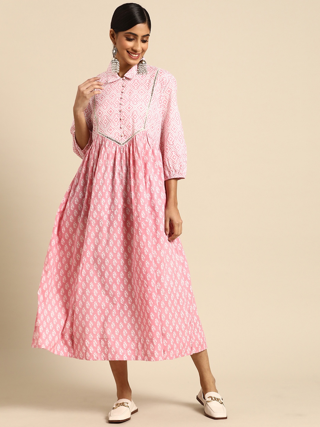 

Sangria Pink Floral Cotton Midi Dress