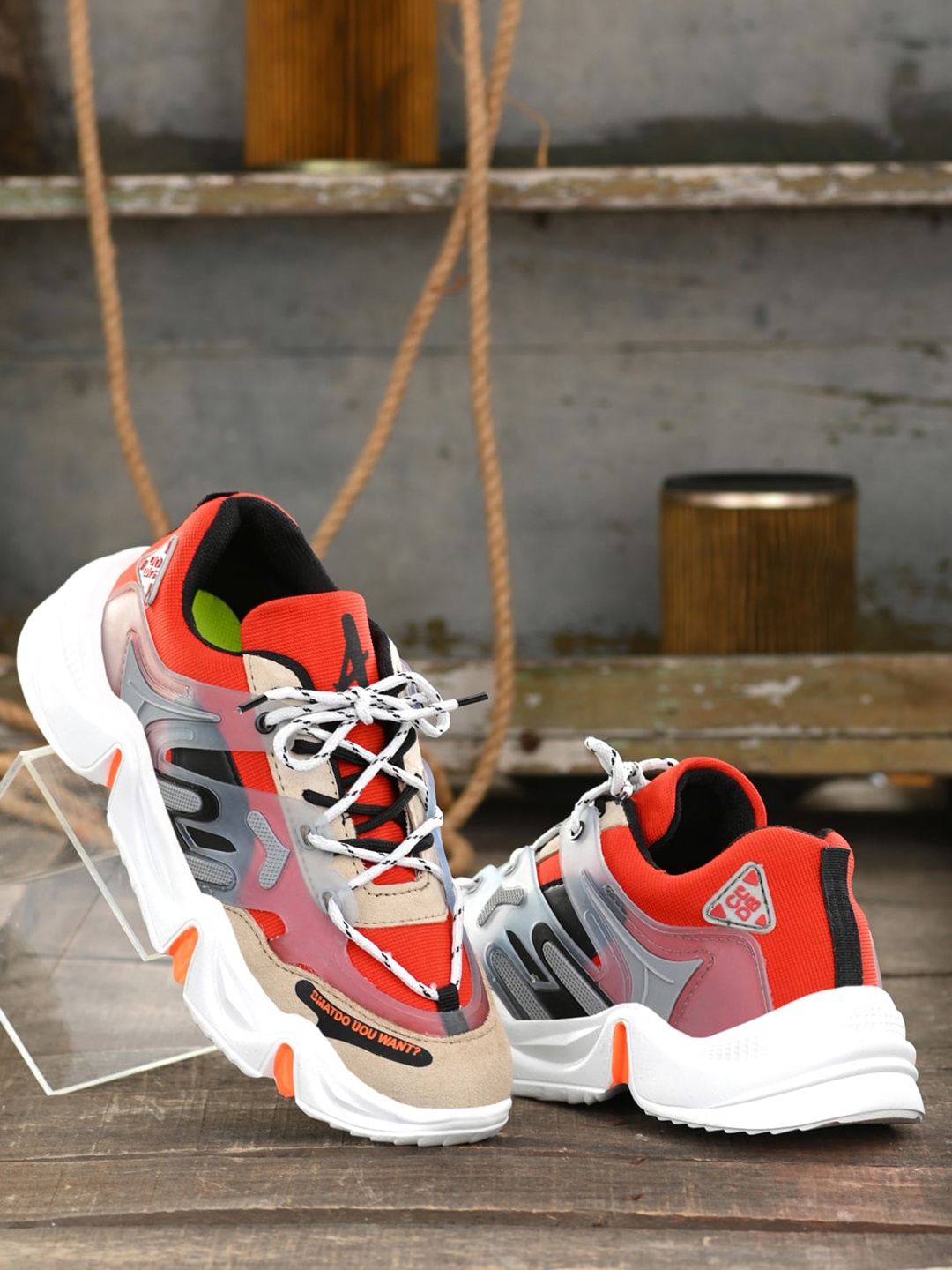 

Absolutee Shoes Men Orange Colourblocked CasualSneakers