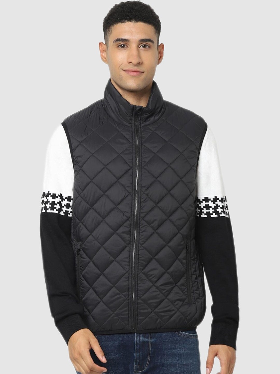 

Celio Men Black Camouflage Longline Quilted Jacket