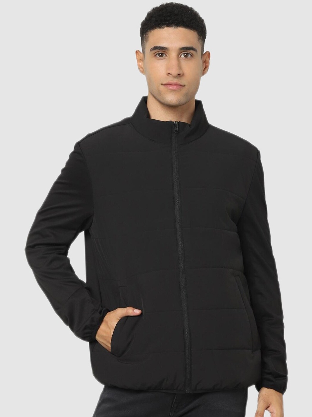 

Celio Men Black Striped Longline Sporty Jacket