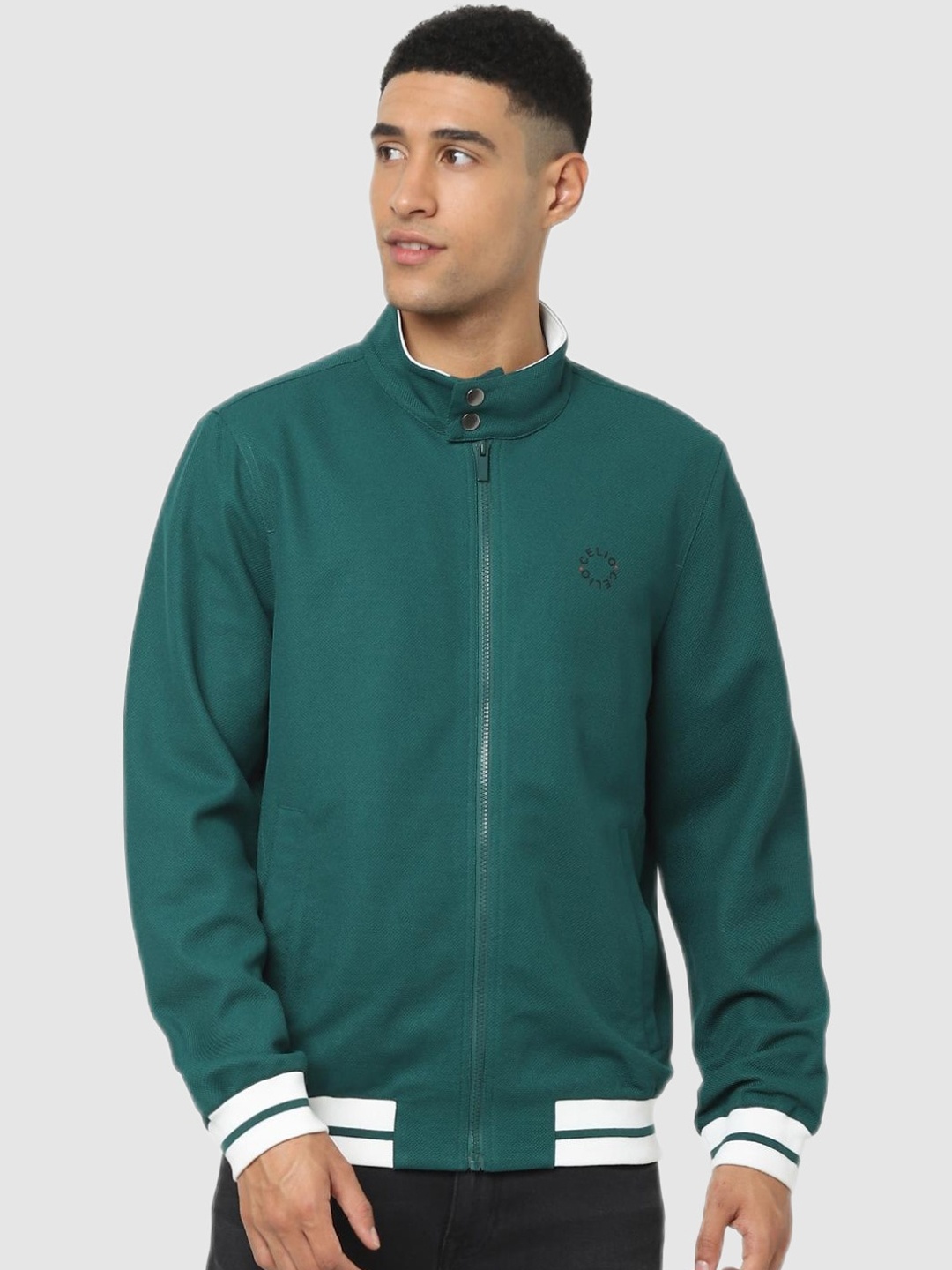 

Celio Men Green White Solid Jacket