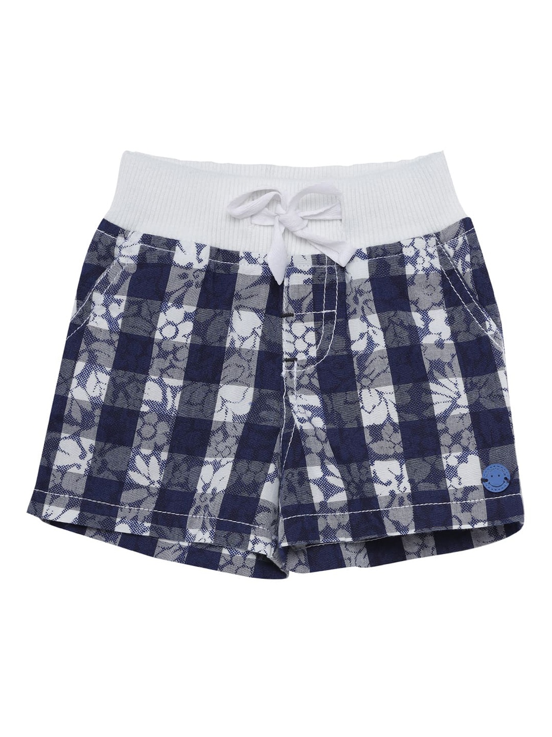 

UNDER FOURTEEN ONLY Boys Navy Blue Checked Cotton Slim Fit Shorts