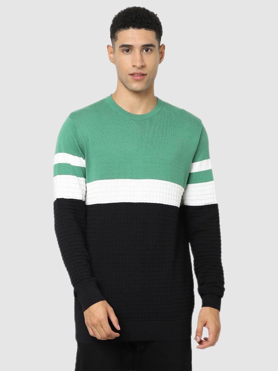 

Celio Men Black & White Colourblocked Pullover