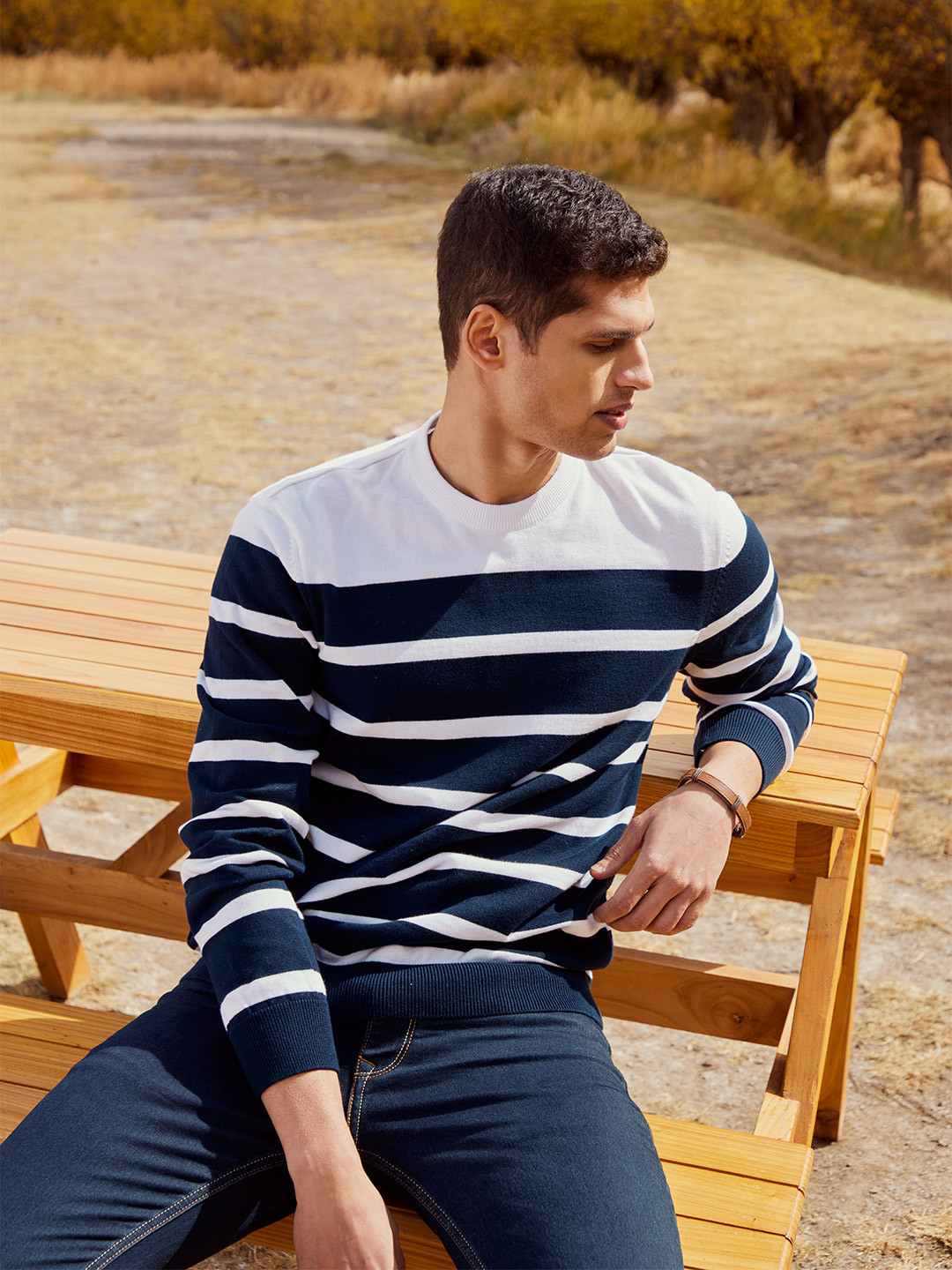 

Celio Men Black & White Regular Fit Striped Pullover Sweater