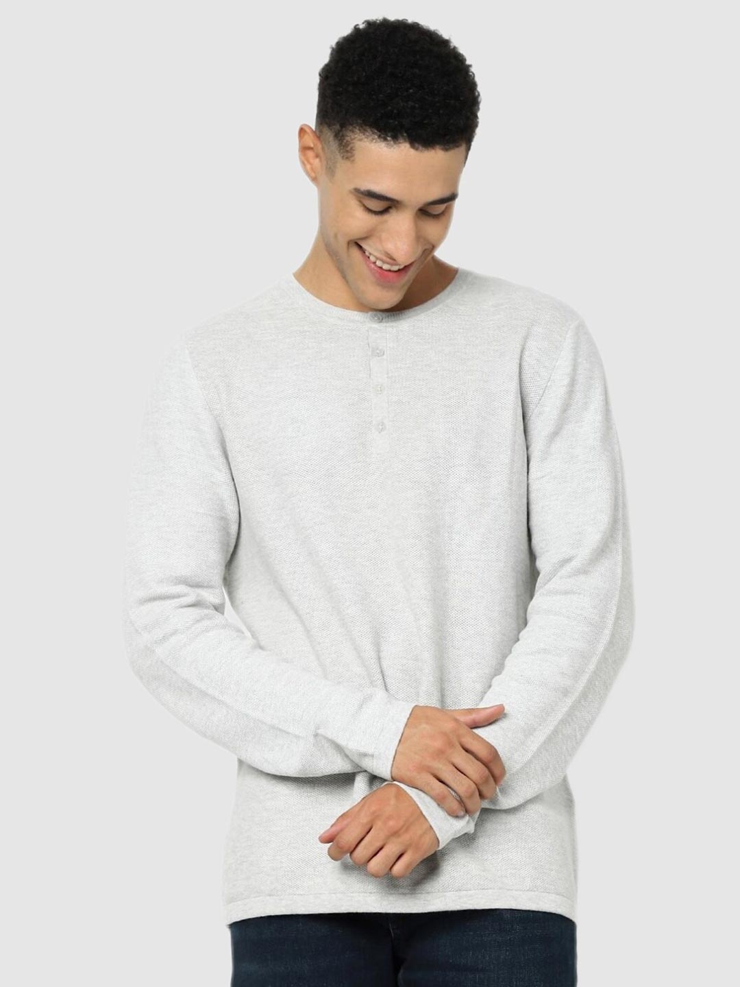 

Celio Men White Solid Cotton Pullover