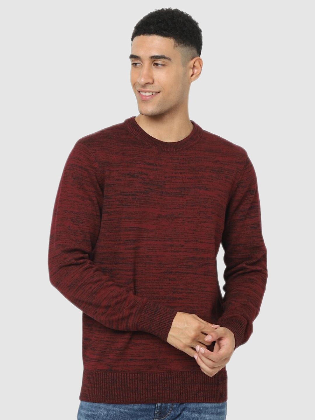 

Celio Men Maroon Printed Regular Fit Sweater