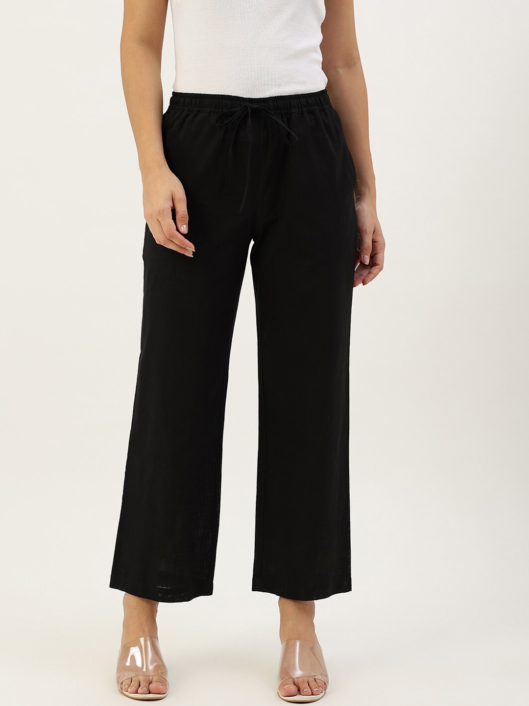 

Lokatita Women Black Cropped Pure Cotton Ethnic Palazzos