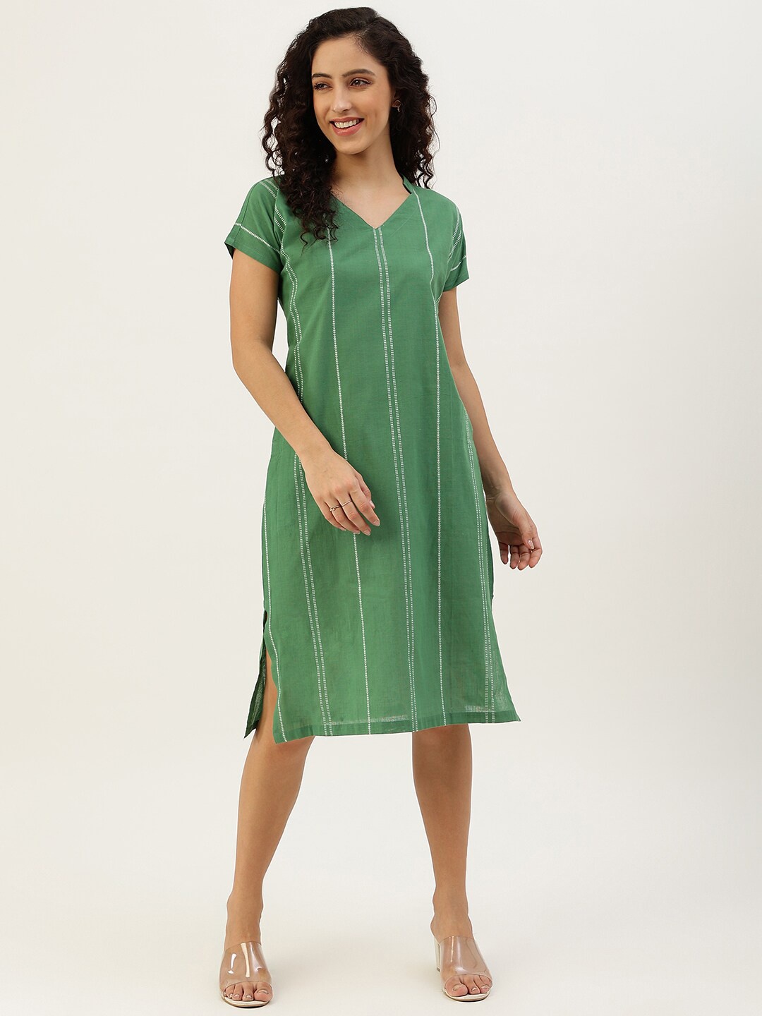 

Lokatita Green & Comfrey A-line Dobby Weave Slit Dress