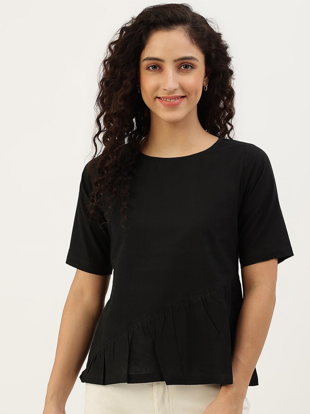 

Lokatita Women Black Cotton Peplum Top