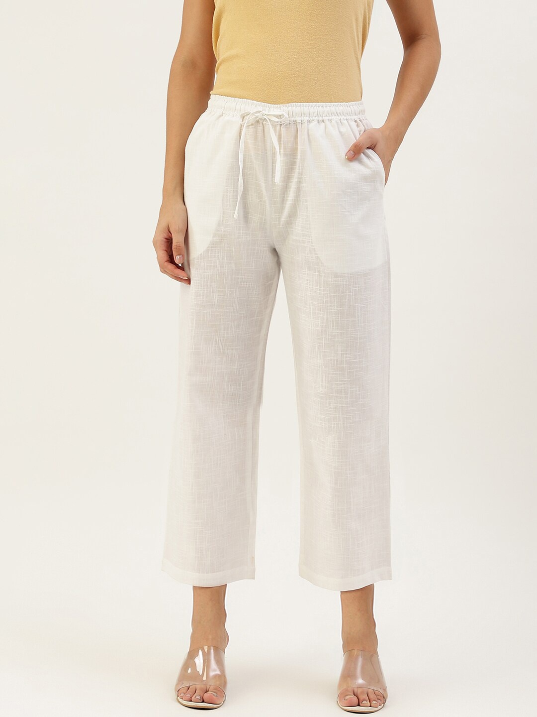 

Lokatita Women White Cropped Pure Cotton Ethnic Palazzos