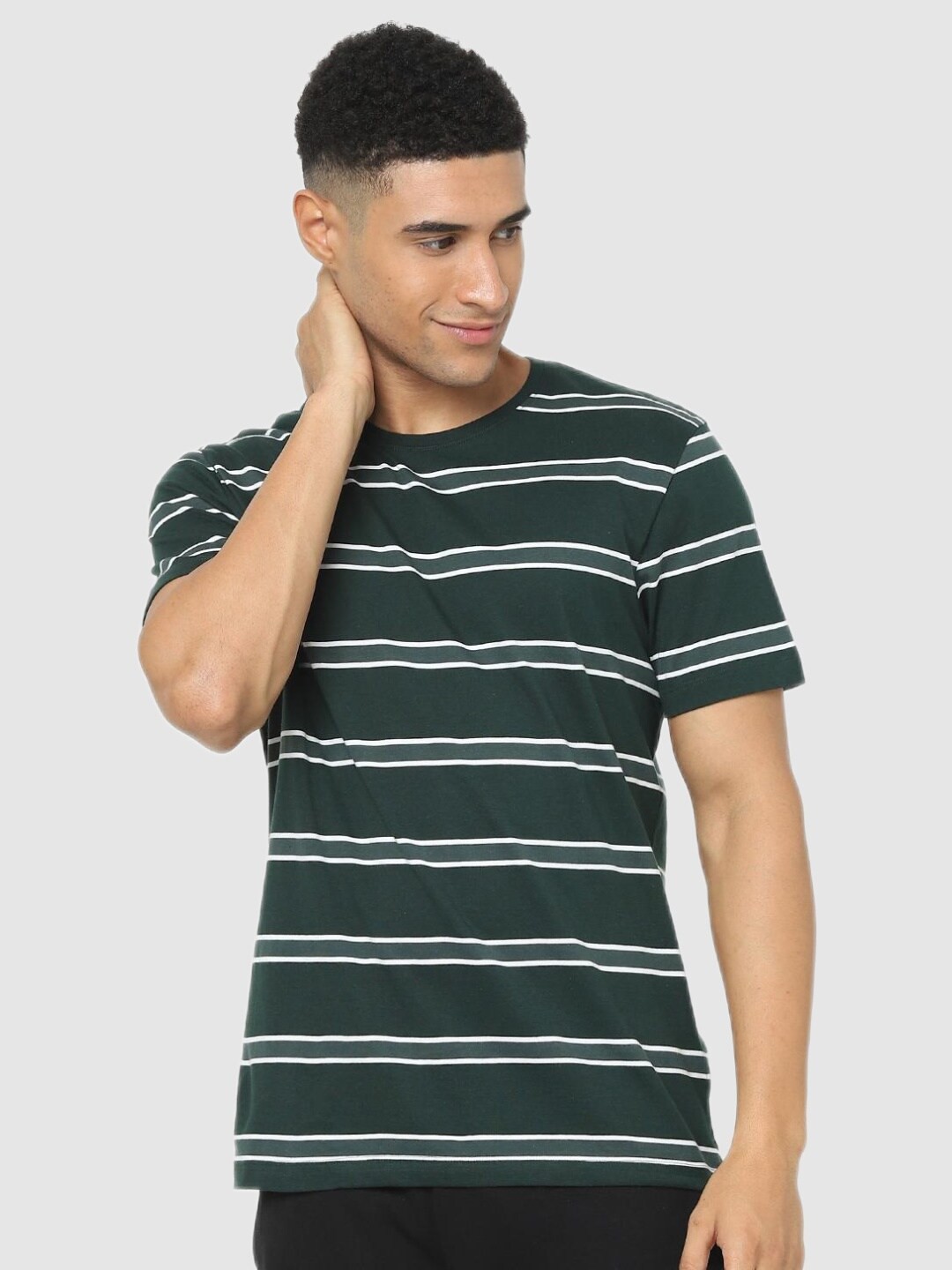 

Celio Men Green & outer space Striped T-shirt