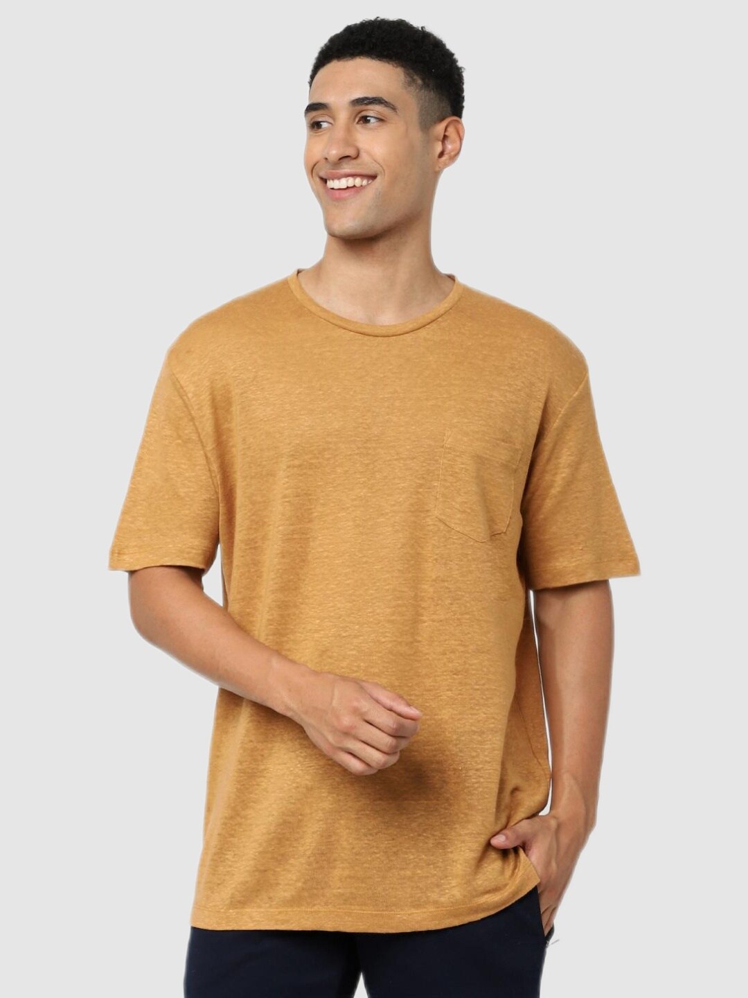 

Celio Men Mustard Yellow Linen T-shirt