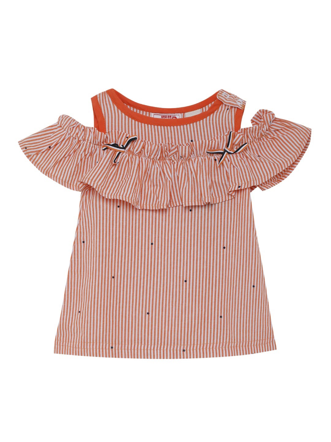 

UNDER FOURTEEN ONLY Orange Striped A-Line Midi Dress