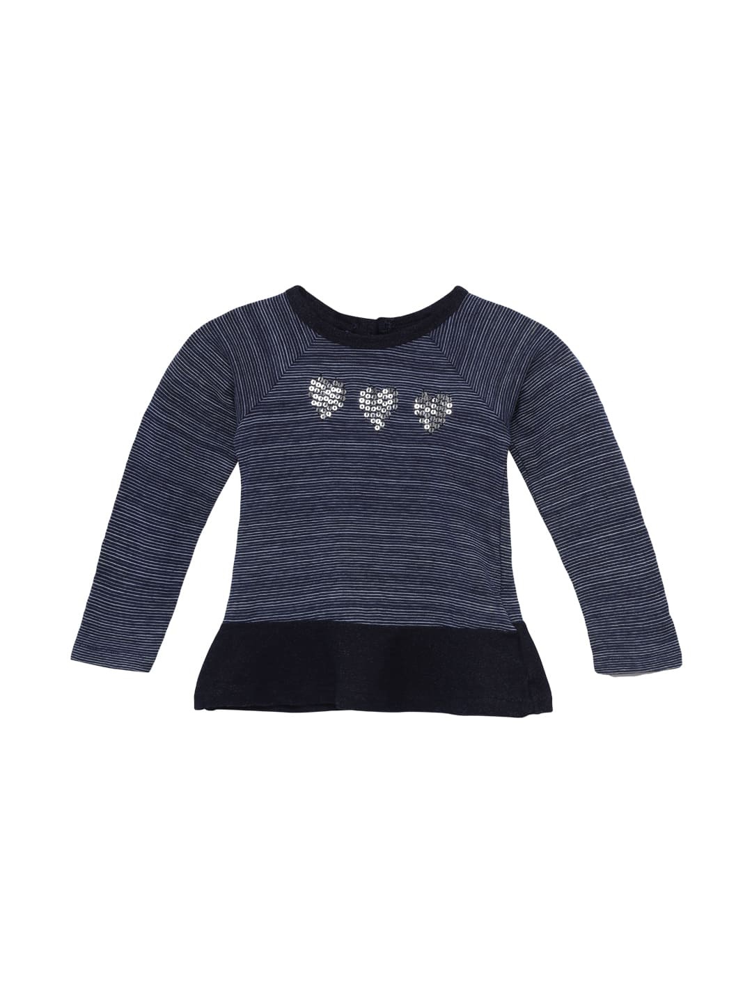 

UNDER FOURTEEN ONLY Girls Navy Blue Striped Cotton Embellished Peplum Top