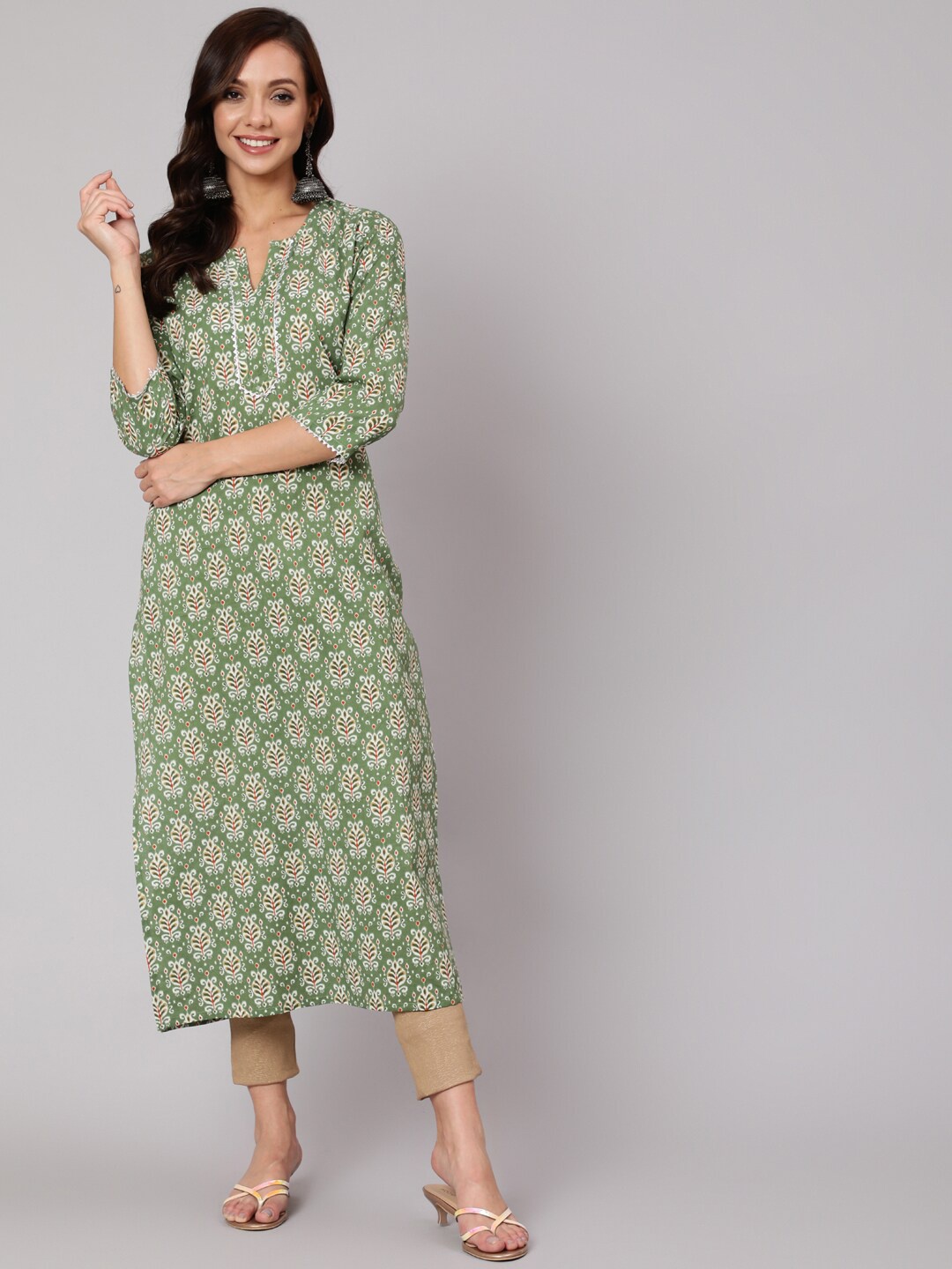

Nayo Women Green Ethnic Motifs Printed Kurta