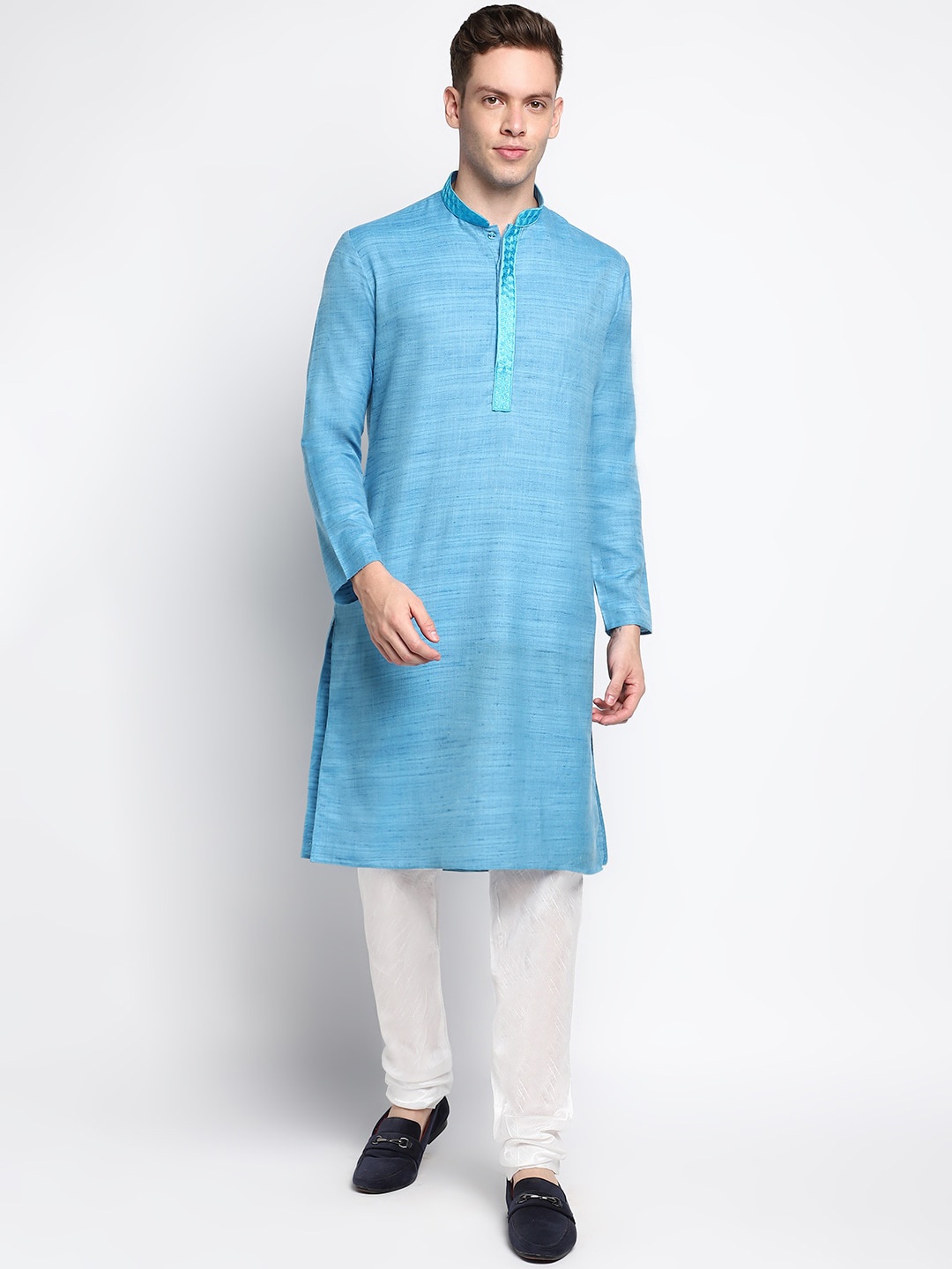 

DEVOILER Men Blue Solid Cotton Kurta