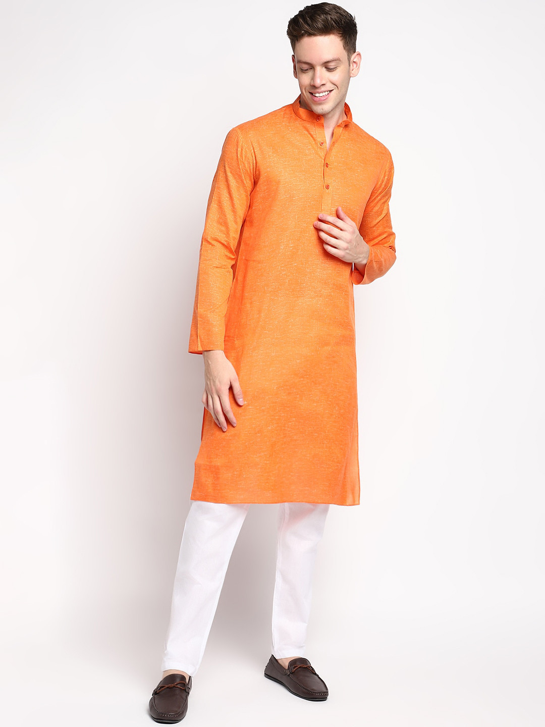 

DEVOILER Men Orange Solid Cotton Kurta