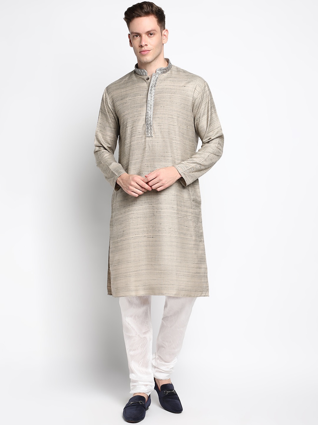 

DEVOILER Men Grey Self Design Cotton Kurta