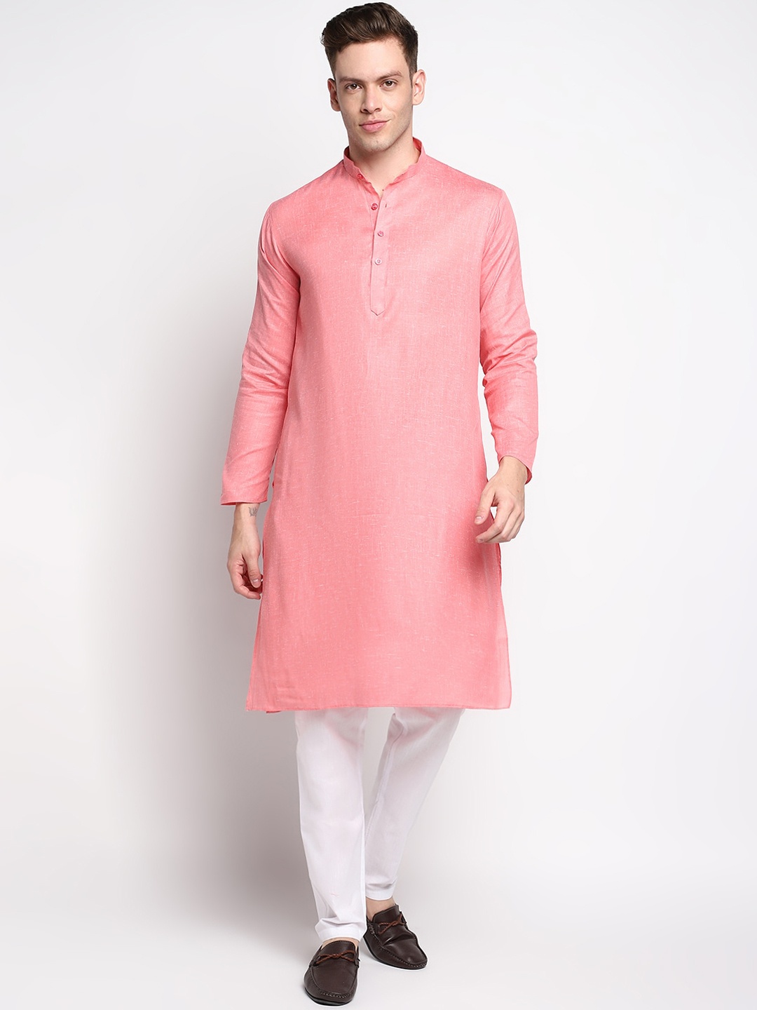 

DEVOILER Men Pink Solid Cotton Kurta