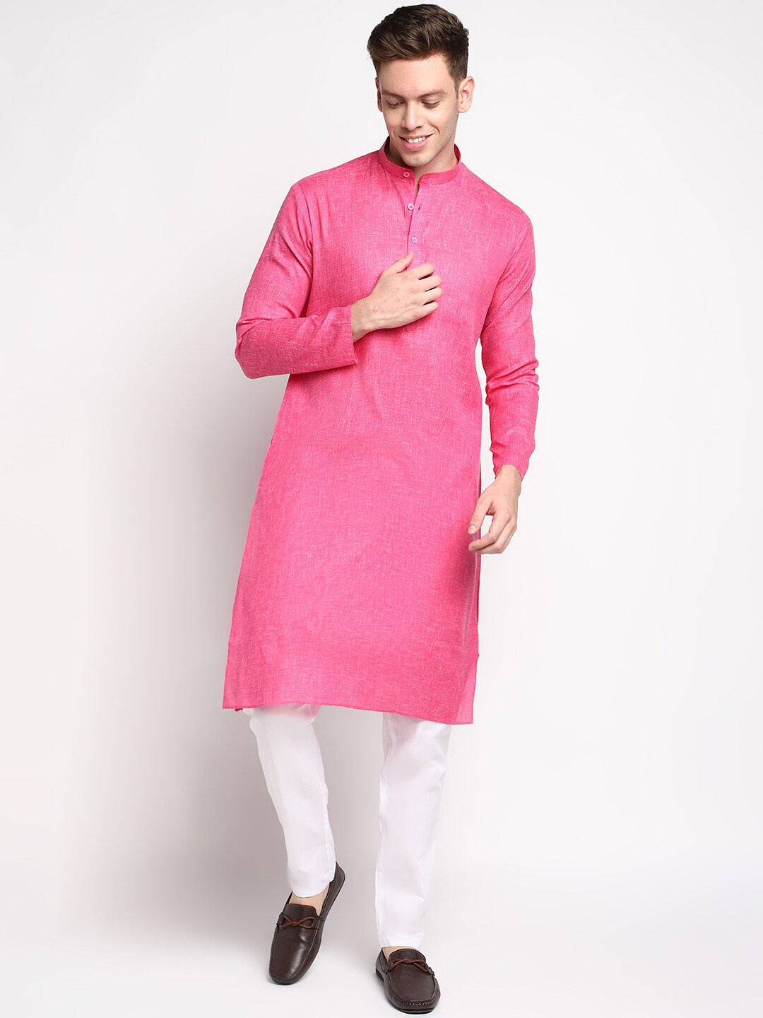 

DEVOILER Men Pink Solid Cotton Kurta