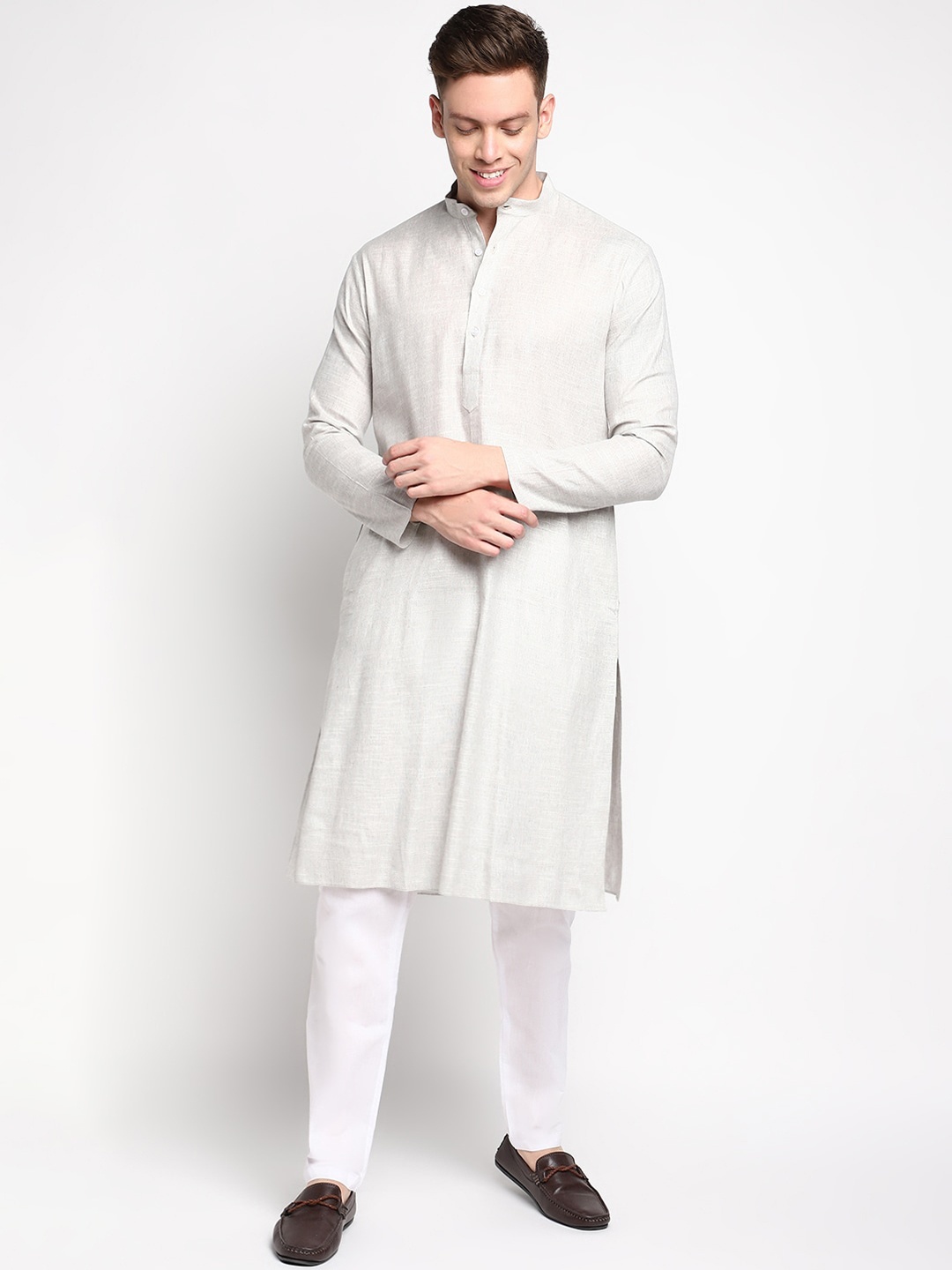 

DEVOILER Men Grey Cotton Kurta