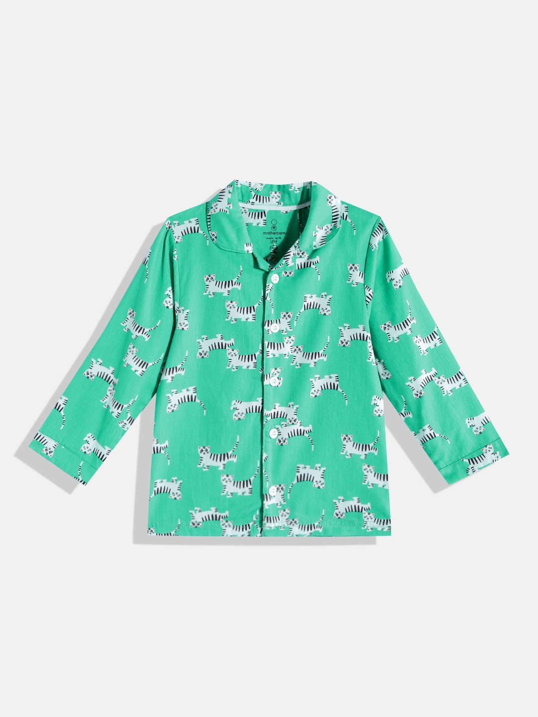 

mothercare Infant Boys Green & White Animal Print Pure Cotton Casual Shirt