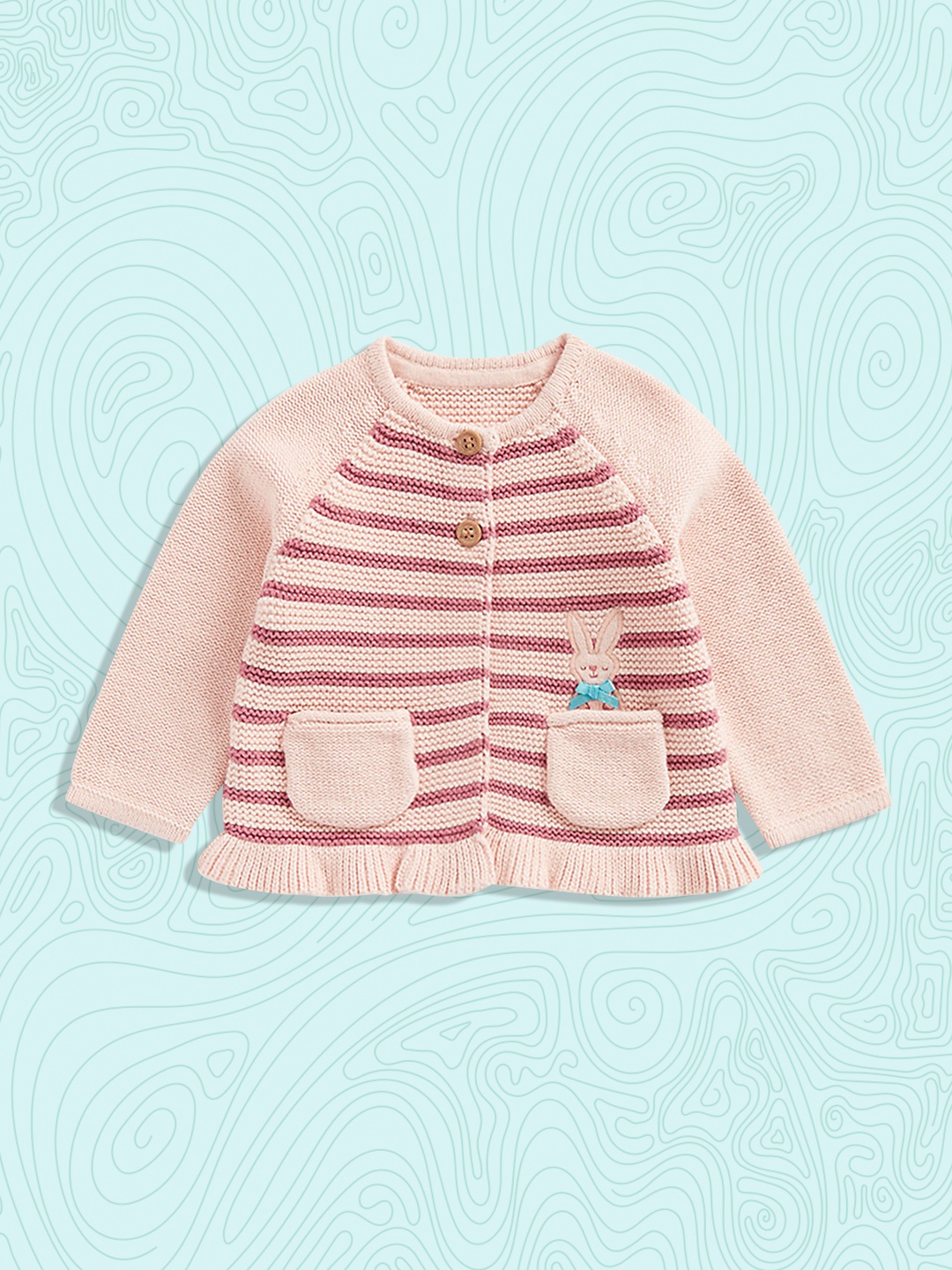 

mothercare Infant Girls Pink Self Design Playful Bunny Cardigan