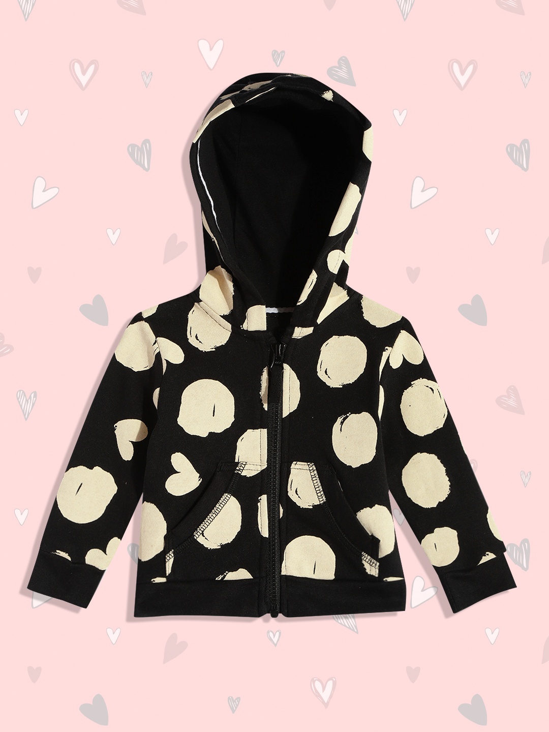 

mothercare Infant Girls Black Geometric Printed Hooded Pure Cotton Sweatshirt